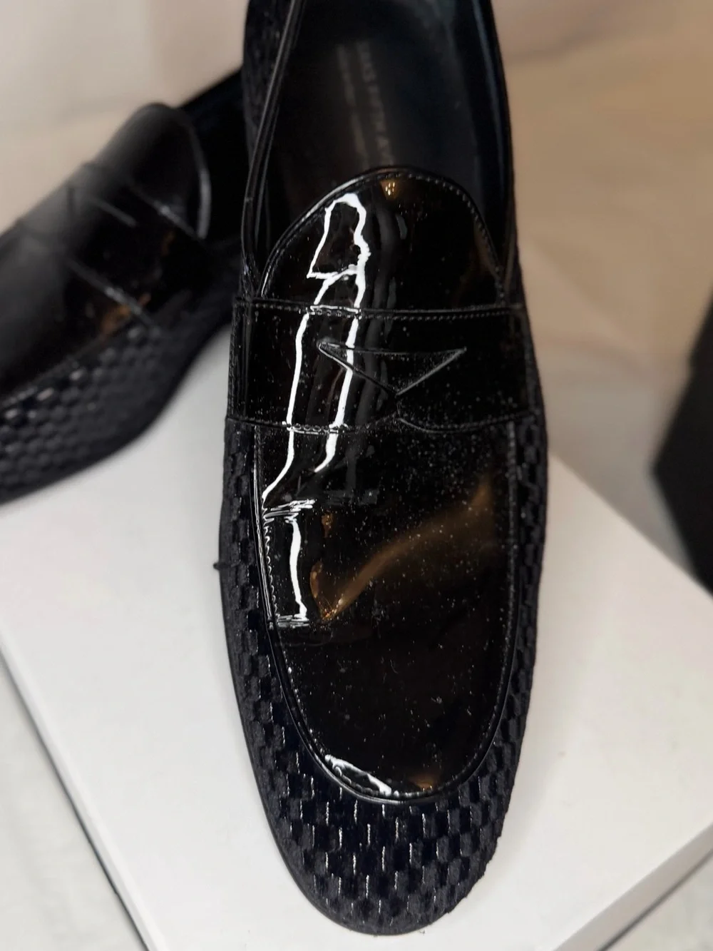Saks Fifth Avenue Black Patent Leather Woven-Trim Penny Loafers